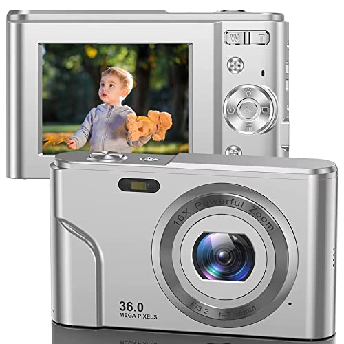 كاميرا رقمية للأطفال البنات والأولاد - كاميرا رقمية 1080P FHD وشاشة LCD 36 ميجابكسل قابلة لإعادة الشحن كاميرا مدمجة للأطفال مع تكبير رقمي 16X لكاميرا مدونات الفيديو للمراهقين والأطفال (فضي) كاميرا رقمية للأطفال البنات والأولاد - كاميرا رقمية 1080P FHD وشاشة LCD 36 ميجابكسل قابلة لإعادة الشحن كاميرا مدمجة للأطفال مع تكبير رقمي 16X لكاميرا مدونات الفيديو للمراهقين والأطفال (فضي)