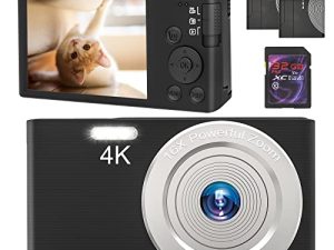 كاميرا رقمية بدقة 4K بدقة 48 ميجابكسل ، كاميرا مدمجة للأطفال ، ضبط تلقائي للصورة ، 16X زووم رقمي ، كاميرا محمولة للأطفال للأولاد والبنات والمبتدئين (مع بطاقة SD بسعة 32 جيجابايت وبطاريتين)