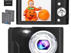 كاميرا رقمية ، FHD 48.0 MP Vlogging Camera Mini Camera Kids Camera Video Camera Camera Pocket مع 32GB TF Card Autofocus 16X Digital Zoom ، كاميرا محمولة مدمجة للأطفال الطلاب المراهقين - أسود