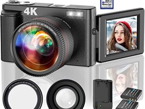 كاميرا رقمية بدقة 4K بدقة 16 × 48 ميجابكسل وكاميرا فيديو مدمجة مع WiFi Vlogging وكاميرا فيديو مدمجة 60 إطارًا في الثانية مع شاشة قلاب لكاميرا الفيديو ليوتيوب