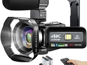 Yisence Tech Video Camera 4K Camcorder ، UHD 60FPS / 48MP Auto Focus Vlogging Camera for YouTube 18 X Digital Camera Wi-Fi Camcorder with 3 "Touch Screen Microphone، Handheld Stabilging، Remote Control