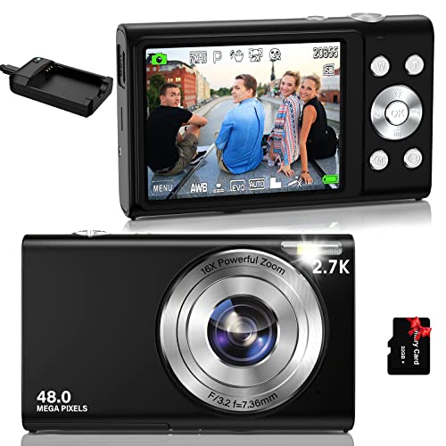 كاميرا رقمية التركيز التلقائي 2.7K Vlogging Camera HD 48MP 16X Digital Zoom Camera with 32G Memory Card 2 Battery & Charger Youtube Mini Portable Compact Camera for Kids Teens Adult Beginner كاميرا رقمية التركيز التلقائي 2.7K Vlogging Camera HD 48MP 16X Digital Zoom Camera with 32G Memory Card 2 Battery & Charger Youtube Mini Portable Compact Camera for Kids Teens Adult Beginner