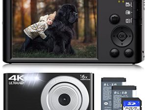 كاميرا UIKICON الرقمية ، كاميرا رقمية FHD 4K للأطفال والكبار ، كاميرات تصوير فيديو بدقة 44 ميجابكسل للتصوير الفوتوغرافي ، كاميرا رقمية صغيرة مدمجة والتقاط الصور مع بطاقة SD 32 جيجابايت للمبتدئين والأطفال والمراهقين - أسود