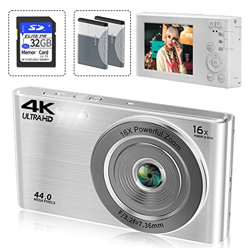 كاميرا رقمية ، كاميرات تصوير فيديو سانين 4K للتصوير الفوتوغرافي ويوتيوب ، 44 ميجابكسل 16X تقريب رقمي 30PFS بوينت اند شوت كاميرا للأطفال ، للمبتدئين ، تتضمن بطاقة SD بسعة 32 جيجا بايت وبطاريتين قابلتين لإعادة الشحن - فضي كاميرا رقمية ، كاميرات تصوير فيديو سانين 4K للتصوير الفوتوغرافي ويوتيوب ، 44 ميجابكسل 16X تقريب رقمي 30PFS بوينت اند شوت كاميرا للأطفال ، للمبتدئين ، تتضمن بطاقة SD بسعة 32 جيجا بايت وبطاريتين قابلتين لإعادة الشحن - فضي