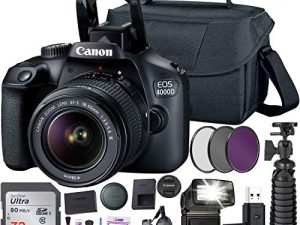 كاميرا Canon EOS 4000D DSLR وعدسة EF-S 18-55 mm f / 3.5-5.6 (الإصدار الدولي) + بطاقة ذاكرة 32 جيجا بايت + حقيبة الكاميرا + MiniTripod