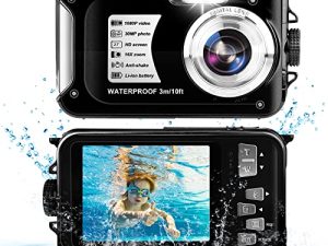 كاميرا تحت الماء 10FT 1080P HD 16X Zoom Waterproof Camera 30MP كاميرا رقمية مقاومة للماء كاميرا فيديو تحت الماء للغطس （أسود）