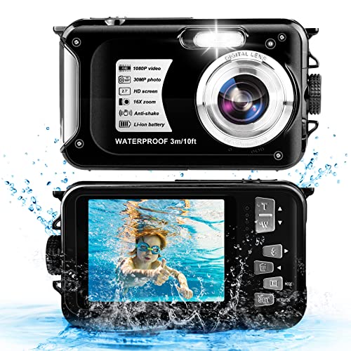 كاميرا تحت الماء 10FT 1080P HD 16X Zoom Waterproof Camera 30MP كاميرا رقمية مقاومة للماء كاميرا فيديو تحت الماء للغطس (أسود) كاميرا تحت الماء 10FT 1080P HD 16X Zoom Waterproof Camera 30MP كاميرا رقمية مقاومة للماء كاميرا فيديو تحت الماء للغطس (أسود)