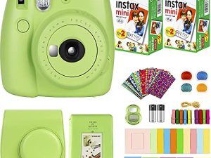 كاميرا Fujifilm Instax Mini 9 الفورية للأطفال + فيلم Fujifilm Instax Mini (40 ورقة) حزمة مع ملحقات رقم واحد تتضمن حقيبة حمل ، فلاتر ، ألبوم صور + المزيد (أخضر ليموني)