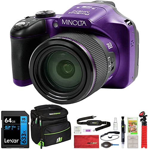 مينولتا MN67Z-BK 20MP / 1080p HD Bridge Digital Camera مع حزمة تكبير بصري 67x مع بطاقة ذاكرة Lexar Professional 633x 64GB UHS-1 الفئة 10 SDXC وحقيبة كاميرا Deco Gear لـ DSLR (أرجواني) مينولتا MN67Z-BK 20MP / 1080p HD Bridge Digital Camera مع حزمة تكبير بصري 67x مع بطاقة ذاكرة Lexar Professional 633x 64GB UHS-1 الفئة 10 SDXC وحقيبة كاميرا Deco Gear لـ DSLR (أرجواني)