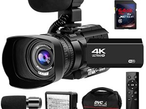 كاميرا فيديو 4K كاميرا فيديو ، مجموعة أدوات كاميرا فيديو عالية الدقة على YouTube Vlogging 48 ميجابكسل 60 إطارًا في الثانية واي فاي التركيز التلقائي 3 بوصات شاشة تعمل باللمس 30X تقريب رقمي مع غطاء للعدسة وميكروفون وبطاقة SD 64G وجهاز تحكم عن بعد 2.4G
