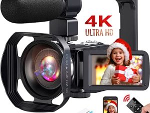 كاميرا فيديو 4K كاميرا فيديو 48 ميجابكسل 60 إطارًا في الثانية WIFI كاميرا فيديو رقمية 18X تقريب رقمي مع إصدار الأشعة تحت الحمراء الليلية Vlogging Camera 3.0 "IPS شاشة تعمل باللمس مع ميكروفون وغطاء للعدسة وجهاز تحكم عن بعد لاسلكي بزاوية 360 درجة