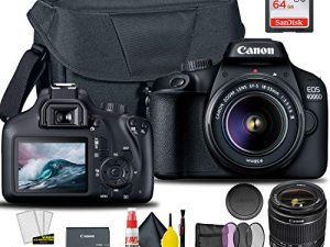 كاميرا Canon EOS 4000D / Rebel T100 DSLR مع عدسة 18-55 مم + مجموعة فلاتر إبداعية ، حقيبة كاميرا EOS + بطاقة Sandisk Ultra 64GB + مجموعة تنظيف إلكترونيات 6AVE ، والمزيد (موديل عالمي)