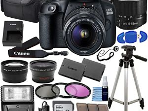 كاميرا Canon EOS 2000D (Rebel T7) DSLR مع طقم عدسات EF-S 18-55mm f / 3.5-5.6 DC III مع حزمة صور كاملة + بطاقة 64 جيجابايت + بطارية إضافية + مجموعة فلتر 3 قطع + المزيد (مجددة)