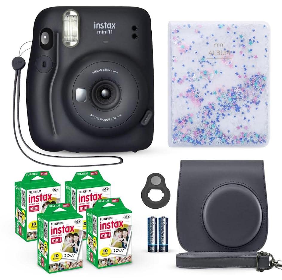 Fujifilm Instax Mini 11 كاميرا فورية رمادي فحمي + حزمة قيمة لفيلم فوجي (40 ورقة) + مجموعة ملحقات الغالق ، بما في ذلك حقيبة حمل متوافقة ، عدسة سيلفي ، ألبوم صور خرز Quicksand 64 جيبًا Fujifilm Instax Mini 11 كاميرا فورية رمادي فحمي + حزمة قيمة لفيلم فوجي (40 ورقة) + مجموعة ملحقات الغالق ، بما في ذلك حقيبة حمل متوافقة ، عدسة سيلفي ، ألبوم صور خرز Quicksand 64 جيبًا
