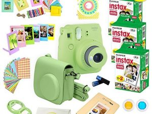 Fujifilm Instax Mini 9 Instant Camera Lime Green w / Fujifilm Instax Mini 9 أفلام فورية (60 حزمة) + حزمة A14 قطعة فاخرة لكاميرا Fujifilm Instax Mini 9